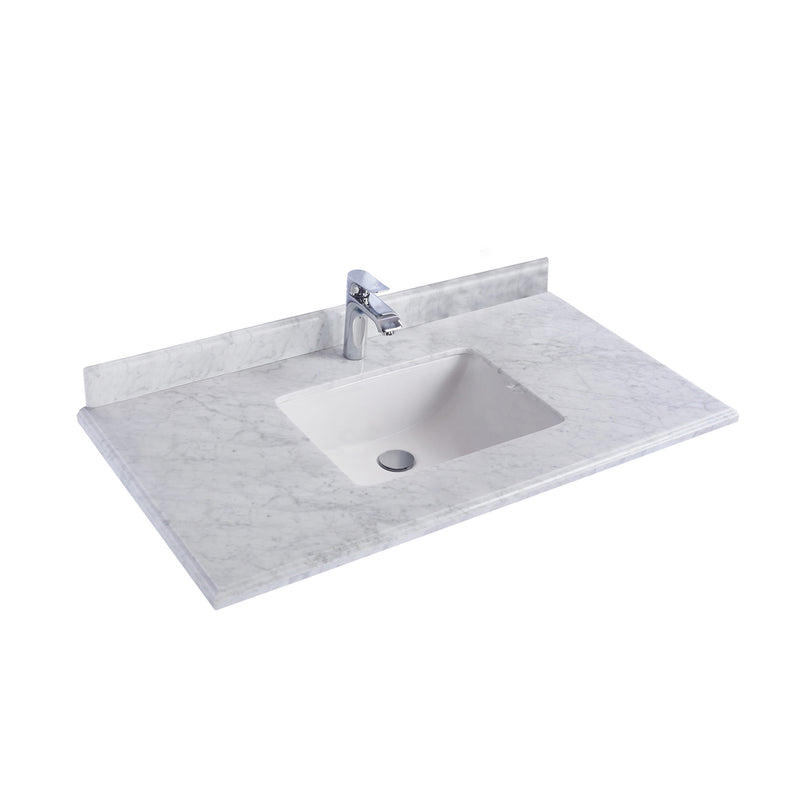 Laviva Forever 42" Single Hole White Carrara Marble Countertop with Rectangular Ceramic Sink 313SQ1H-42-WC