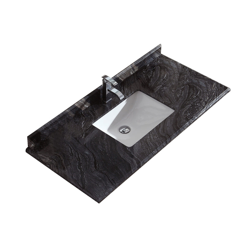 Laviva Forever 48" Single Hole Black Wood Marble Countertop with Rectangular Ceramic Sink 313SQ1H-48-BW