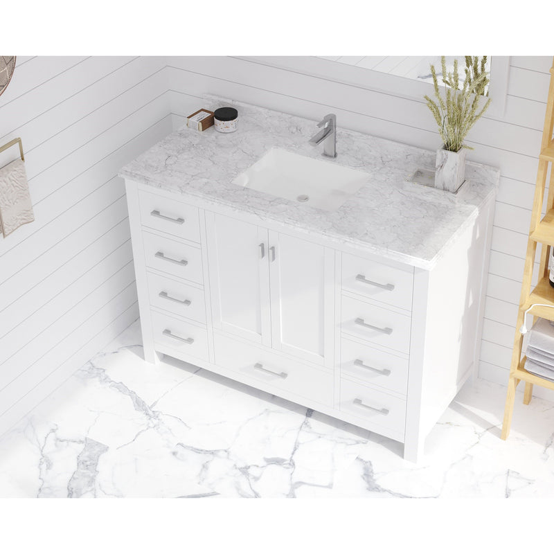 Laviva Forever 48" Single Hole White Carrara Marble Countertop with Rectangular Ceramic Sink 313SQ1H-48-WC
