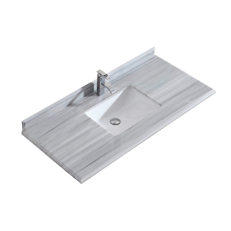 Laviva Forever 48" Single Hole White Stripes Marble Countertop with Rectangular Ceramic Sink 313SQ1H-48-WS