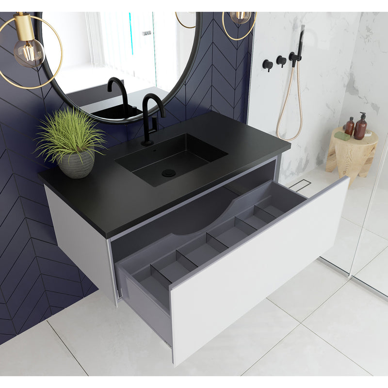 Laviva Vitri 42" Cloud White Bathroom Vanity with VIVA Stone Matte Black Solid Surface Countertop 313VTR-42CW-MB