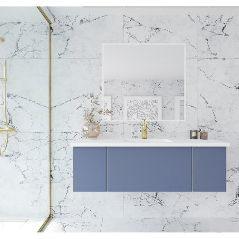 Laviva Vitri 54" Nautical Blue Bathroom Vanity with VIVA Stone Matte White Solid Surface Countertop 313VTR-54NB-MW