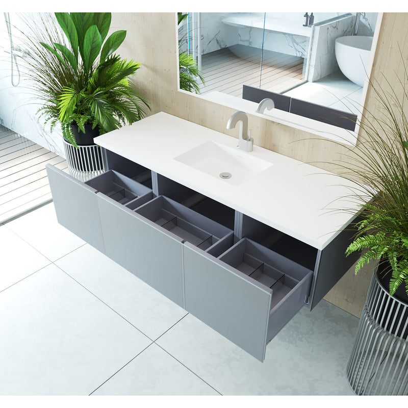 Laviva Vitri 60" Fossil Gray Single Sink Bathroom Vanity with VIVA Stone Matte White Solid Surface Countertop 313VTR-60CFG-MW
