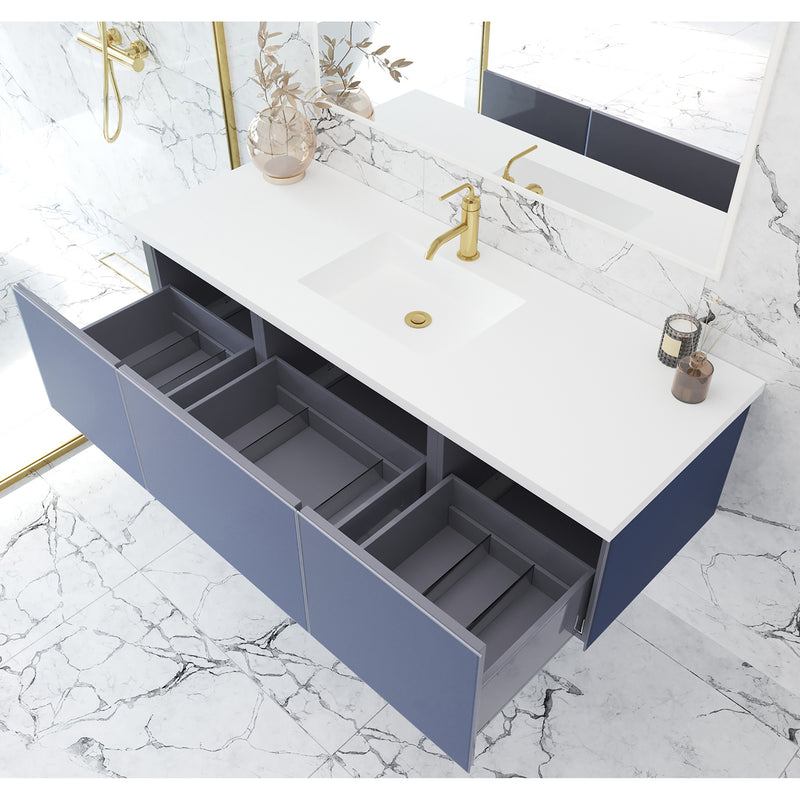 Laviva Vitri 60" Nautical Blue Single Sink Bathroom Vanity with VIVA Stone Matte White Solid Surface Countertop 313VTR-60CNB-MW