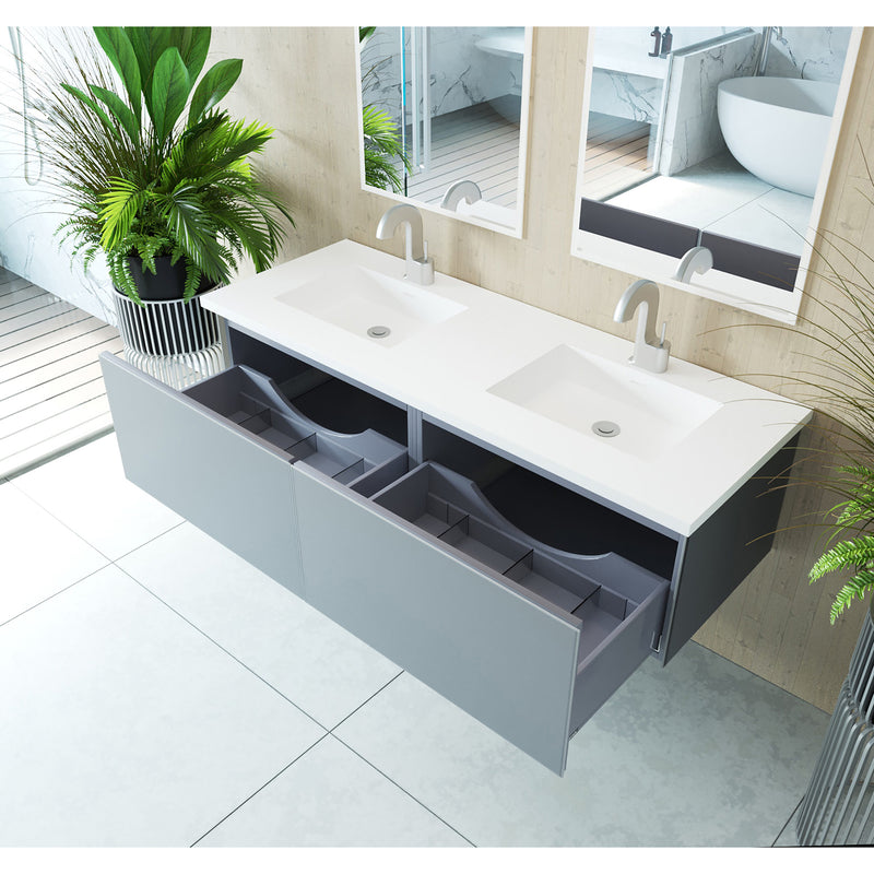 Laviva Vitri 60" Fossil Gray Double Sink Bathroom Vanity with VIVA Stone Matte White Solid Surface Countertop 313VTR-60DFG-MW