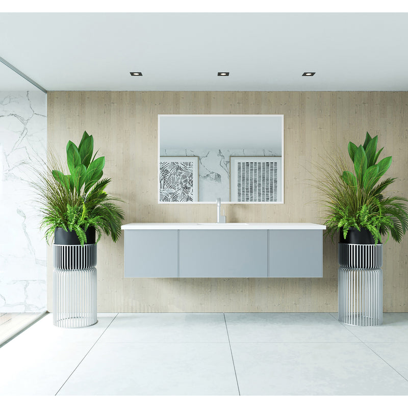 Laviva Vitri 66" Fossil Gray Single Sink Bathroom Vanity with VIVA Stone Matte White Solid Surface Countertop 313VTR-66FG-MW