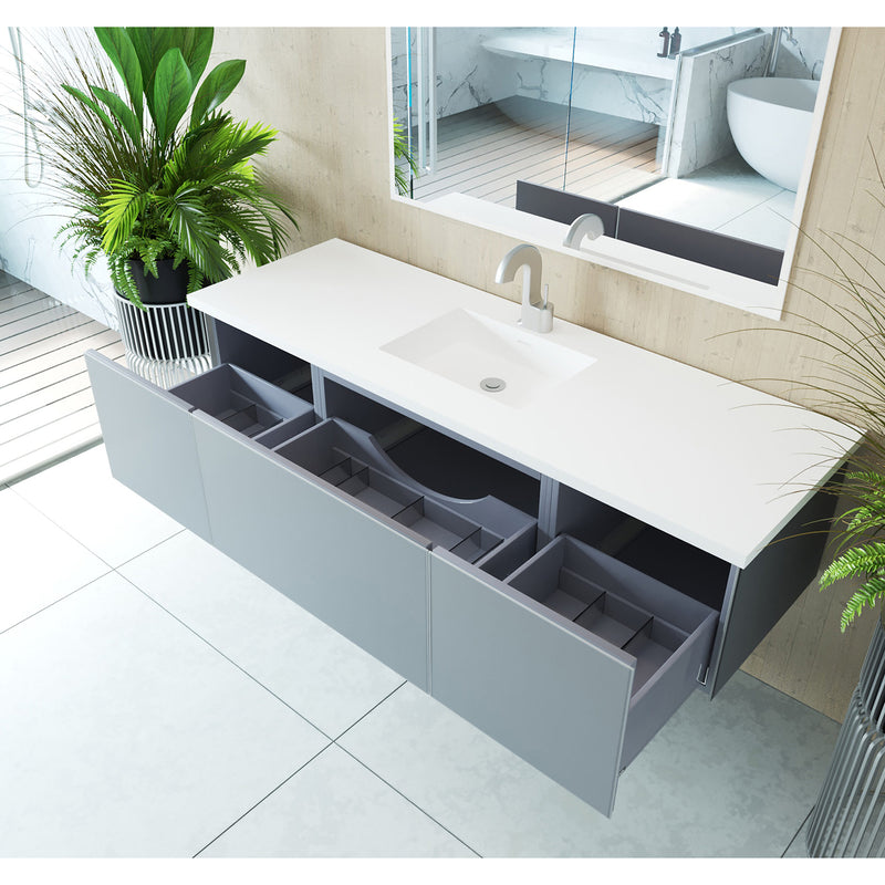 Laviva Vitri 66" Fossil Gray Single Sink Bathroom Vanity with VIVA Stone Matte White Solid Surface Countertop 313VTR-66FG-MW