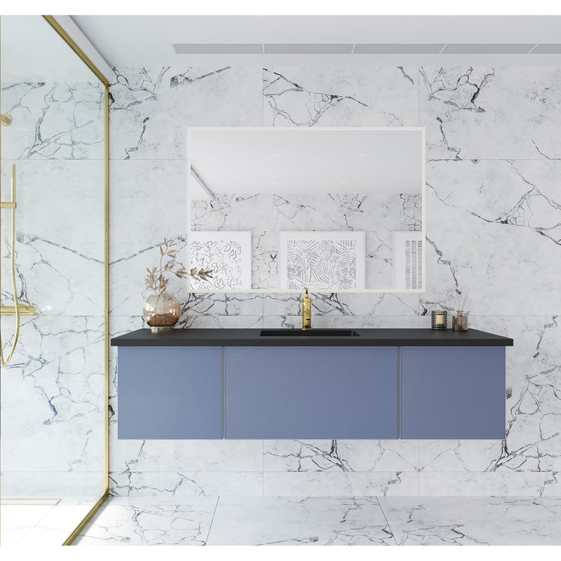 Laviva Vitri 66" Nautical Blue Single Sink Bathroom Vanity with VIVA Stone Matte Black Solid Surface Countertop 313VTR-66NB-MB