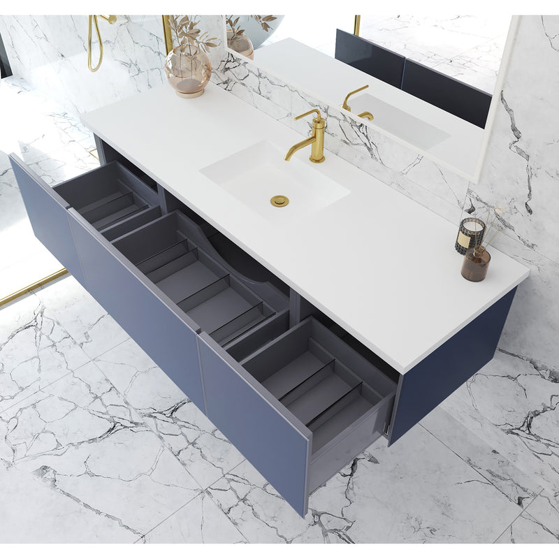 Laviva Vitri 66" Nautical Blue Single Sink Bathroom Vanity with VIVA Stone Matte White Solid Surface Countertop 313VTR-66NB-MW