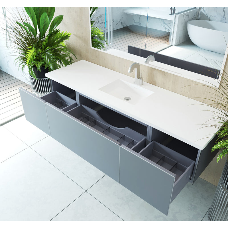 Laviva Vitri 72" Fossil Gray Single Sink Bathroom Vanity with VIVA Stone Matte White Solid Surface Countertop 313VTR-72CFG-MW