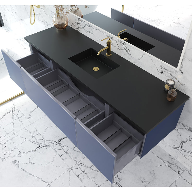 Laviva Vitri 72" Nautical Blue Single Sink Bathroom Vanity with VIVA Stone Matte Black Solid Surface Countertop 313VTR-72CNB-MB