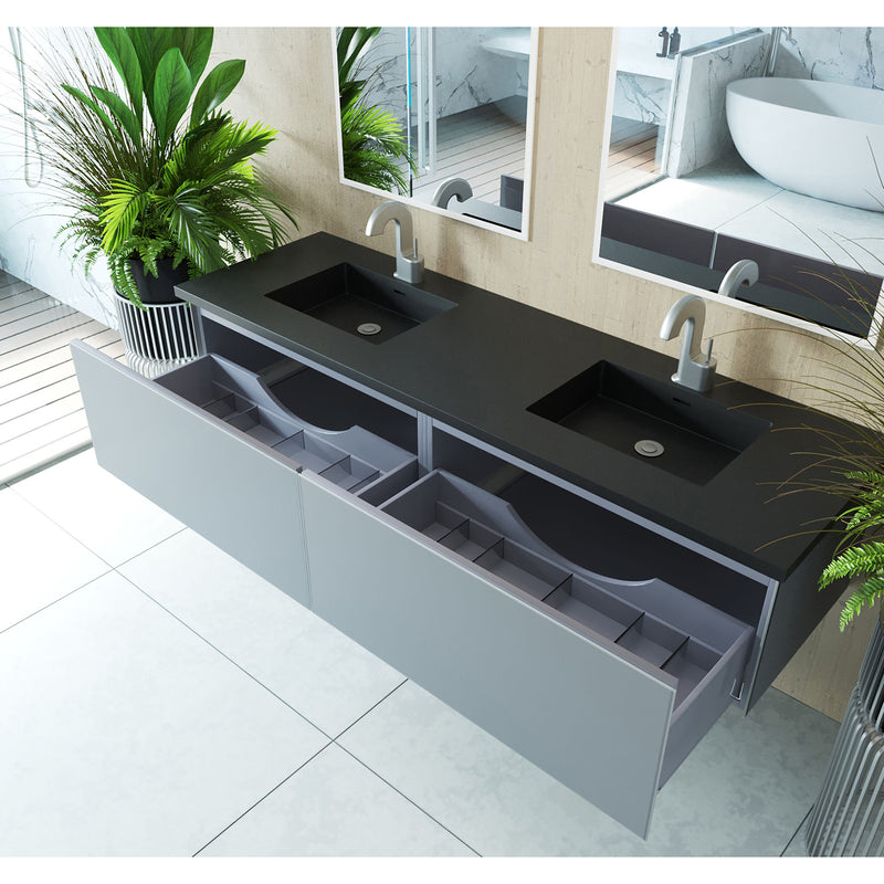 Laviva Vitri 72" Fossil Gray Double Sink Bathroom Vanity with VIVA Stone Matte Black Solid Surface Countertop 313VTR-72DFG-MB