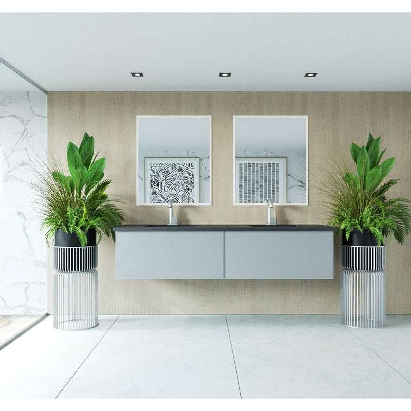 Laviva Vitri 72" Fossil Gray Double Sink Bathroom Vanity with VIVA Stone Matte Black Solid Surface Countertop 313VTR-72DFG-MB
