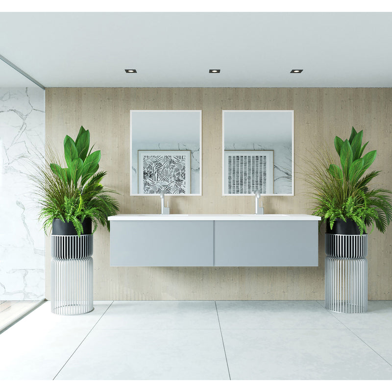 Laviva Vitri 72" Fossil Gray Double Sink Bathroom Vanity with VIVA Stone Matte White Solid Surface Countertop 313VTR-72DFG-MW