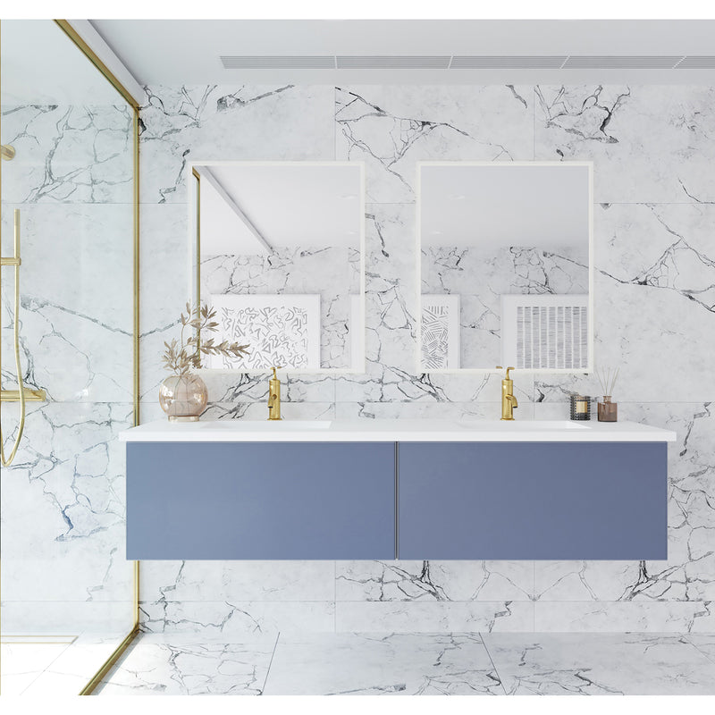Laviva Vitri 72" Nautical Blue Double Sink Bathroom Vanity with VIVA Stone Matte White Solid Surface Countertop 313VTR-72DNB-MW
