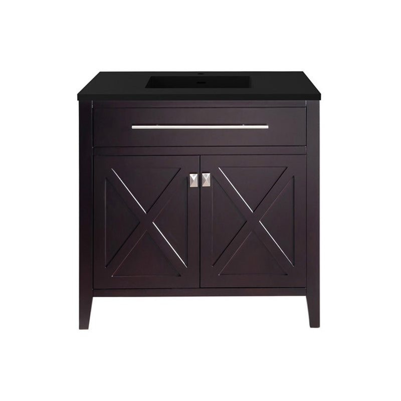 Laviva Wimbledon 36" Brown Bathroom Vanity with Matte Black VIVA Stone Solid Surface Countertop 313YG319-36B-MB