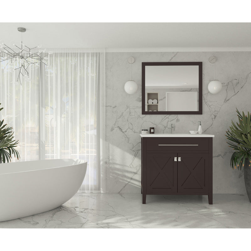 Laviva Wimbledon 36" Brown Bathroom Vanity with Matte White VIVA Stone Solid Surface Countertop 313YG319-36B-MW