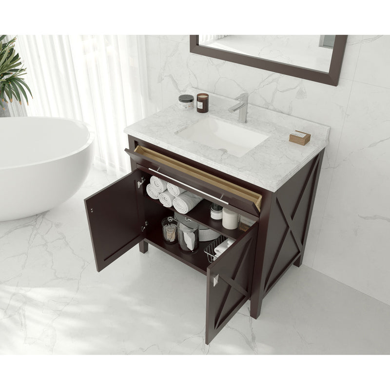 Laviva Wimbledon 36" Brown Bathroom Vanity with Matte White VIVA Stone Solid Surface Countertop 313YG319-36B-MW