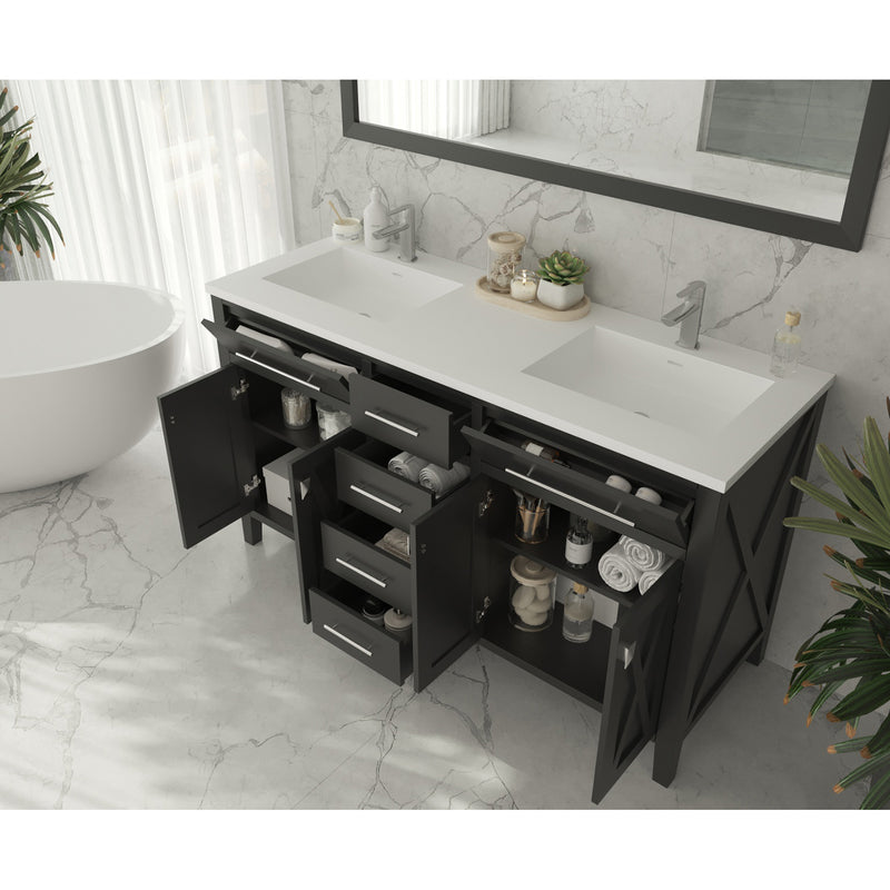 Laviva Wimbledon 60" Espresso Double Sink Bathroom Vanity with Matte White VIVA Stone Solid Surface Countertop 313YG319-60E-MW