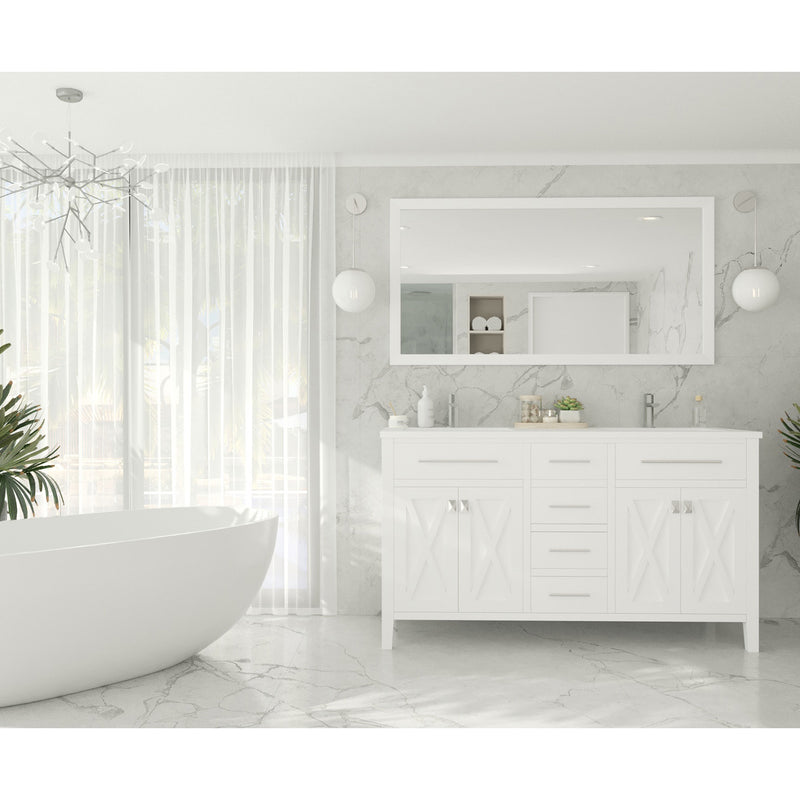 Laviva Wimbledon 60" White Double Sink Bathroom Vanity with Matte White VIVA Stone Solid Surface Countertop 313YG319-60W-MW