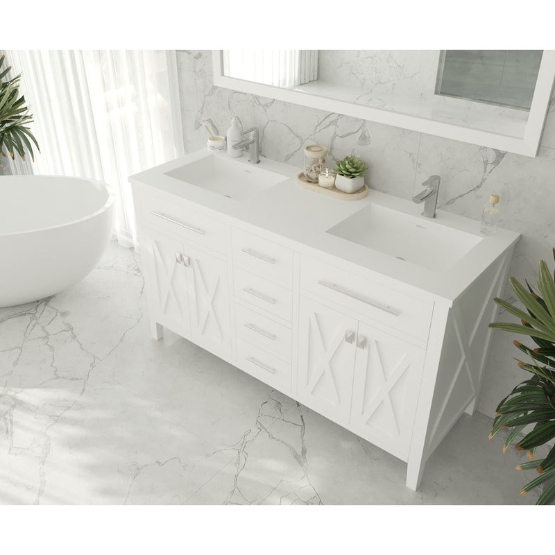 Laviva Wimbledon 60" White Double Sink Bathroom Vanity with Matte White VIVA Stone Solid Surface Countertop 313YG319-60W-MW