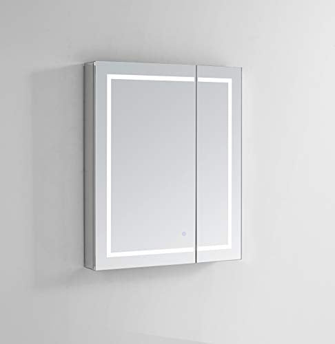 Aquadom 30" x 30" x 5" Royale Plus Lighted Mirror Glass Medicine Cabinet for Bathroom Defogger Dimmer Outlet