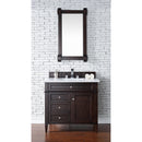 James Martin Brittany 36" Burnished Mahogany Single Vanity with 3 cm Classic White Quartz Top 650-V36-BNM-3CLW