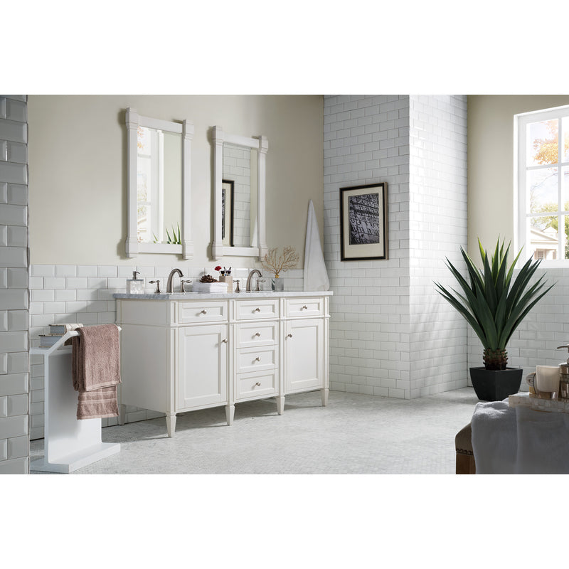 James Martin Brittany 60" Bright White Double Vanity with 3 cm Carrara Marble Top 650-V60D-BW-3CAR