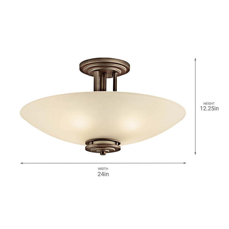 Kichler Hendrik 24" 4 Light Semi Flush with Light Umber Etched Glass Olde Bronze 3677OZ