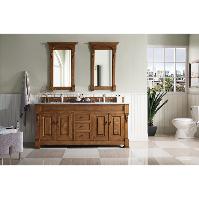 James Martin Brookfield 72" Country Oak Double Vanity with 3 cm Carrara Marble Top 147-114-5771-3CAR