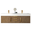 James Martin Mercer Island 59" Double Vanity Latte Oak Radiant Gold with Glossy White Composite Top 389-V59D-LTO-G-GW