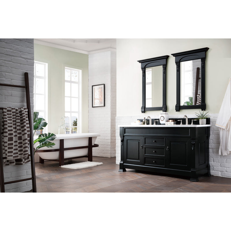 James Martin Brookfield 60" Antique Black Double Vanity with 3 cm Carrara Marble Top 147-114-5631-3CAR