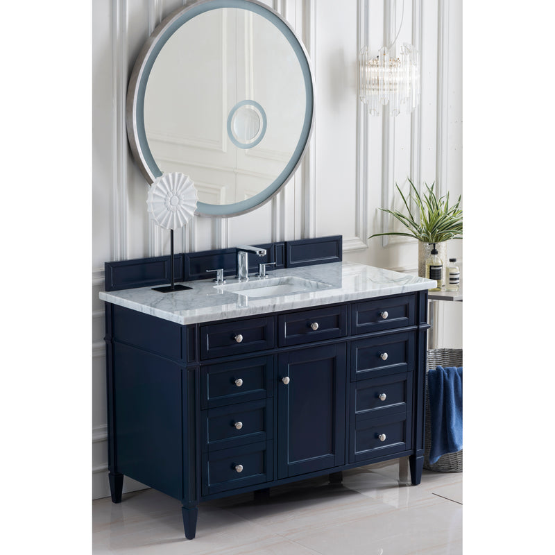 James Martin Brittany 48" Victory Blue Single Vanity with 3 cm Carrara Marble Top 650-V48-VBL-3CAR