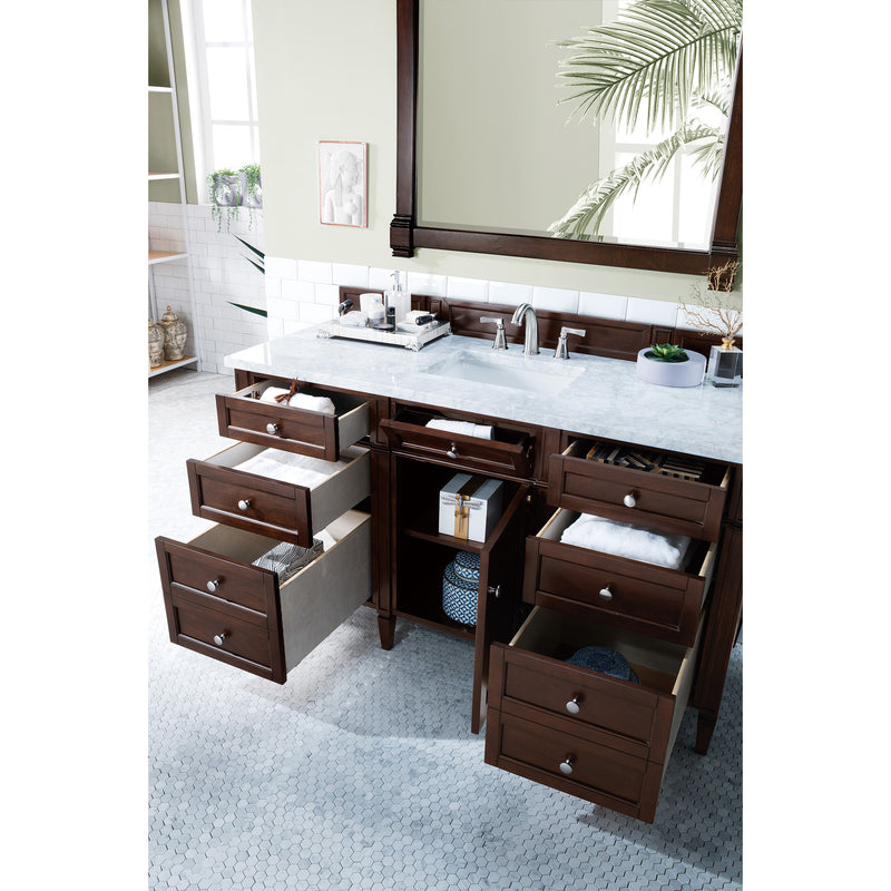 James Martin Brittany 60" Burnished Mahogany Single Vanity with 3 cm Carrara Marble Top 650-V60S-BNM-3CAR