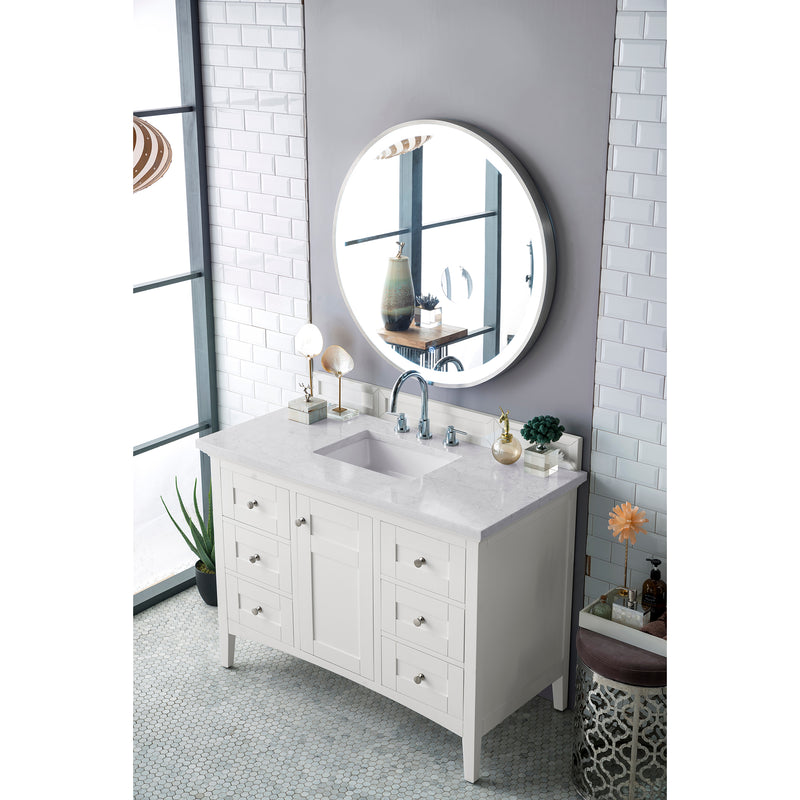 James Martin Palisades 48" Single Vanity Bright White with 3 cm Eternal Jasmine Pearl Quartz Top 527-V48-BW-3EJP