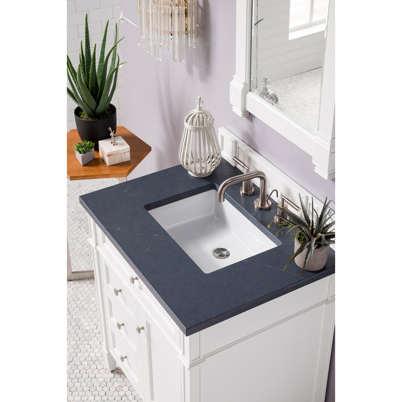 James Martin Brittany 30" Single Vanity Bright White with 3 cm Charcoal Soapstone Quartz Top 650-V30-BW-3CSP