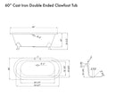 Cambridge Plumbing Cast Iron Double Ended Clawfoot Tub 60" x 30" 7" Drillings PC Feet