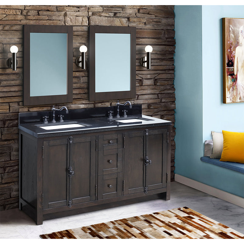 Bellaterra 55" Double Vanity" Brown Ash Top With White Carrara And Rectangle Sink 400100-55-BA-BG