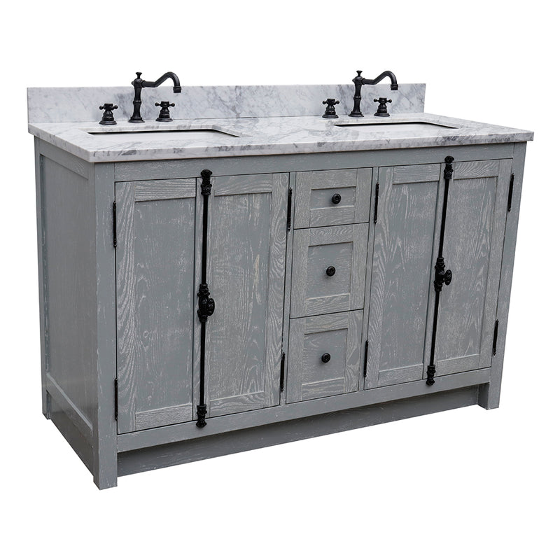 Bellaterra 55" Double Vanity" Gray Ash Finish Top With Black Galaxy And Rectangle Sink 400100-55-GYA-WM