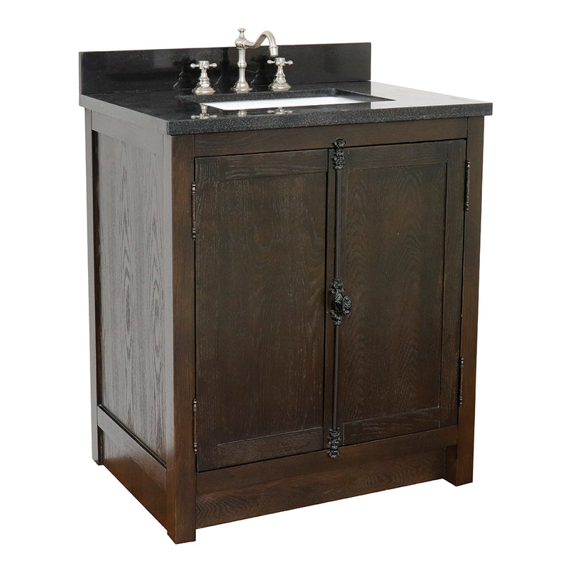 Bellaterra 31" Single Vanity" Brown Ash Top With Black Galaxy And Rectangle Sink 400100-BA-BGR