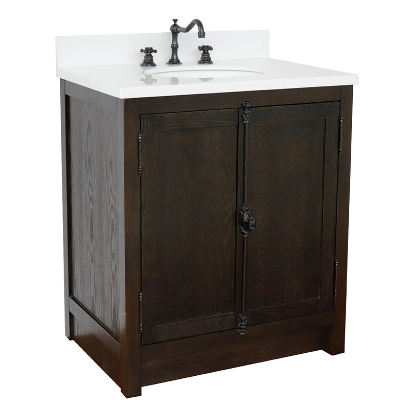 Bellaterra 31" Single Vanity" Brown Ash Top With White Quartz And Oval Sink 400100-BA-WEO