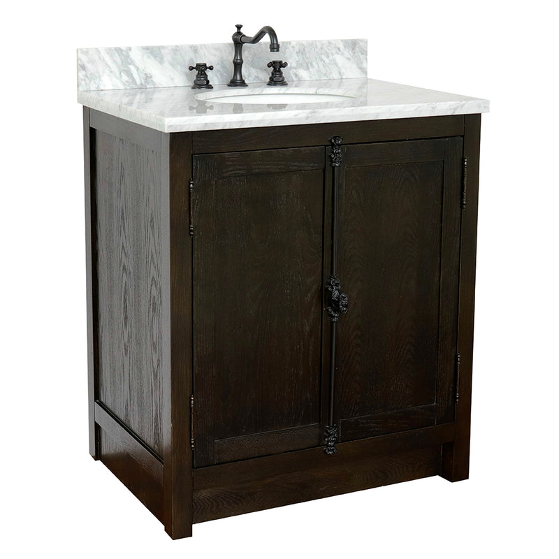 Bellaterra 31" Single Vanity" Brown Ash Top With White Carrara And Oval Sink 400100-BA-WMO