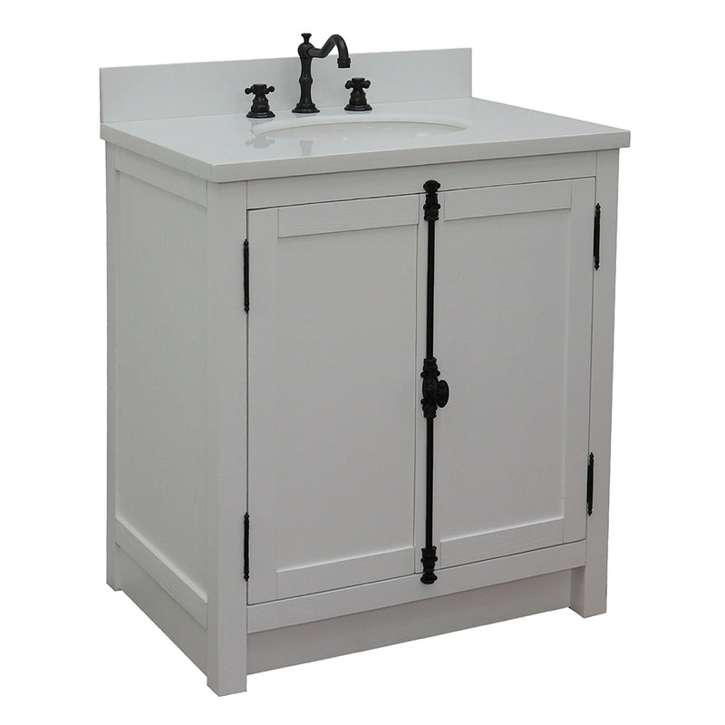 Bellaterra 31" Single Vanity" Glacier Ash Finish Top With White Quartz And Oval Sink 400100-GA-WEO