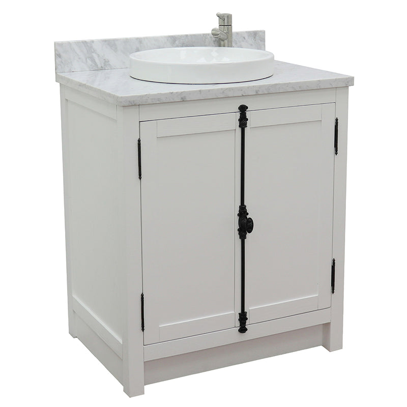 Bellaterra 31" Single Vanity" Glacier Ash Finish Top With White Carrara And Round Sink 400100-GA-WMRD