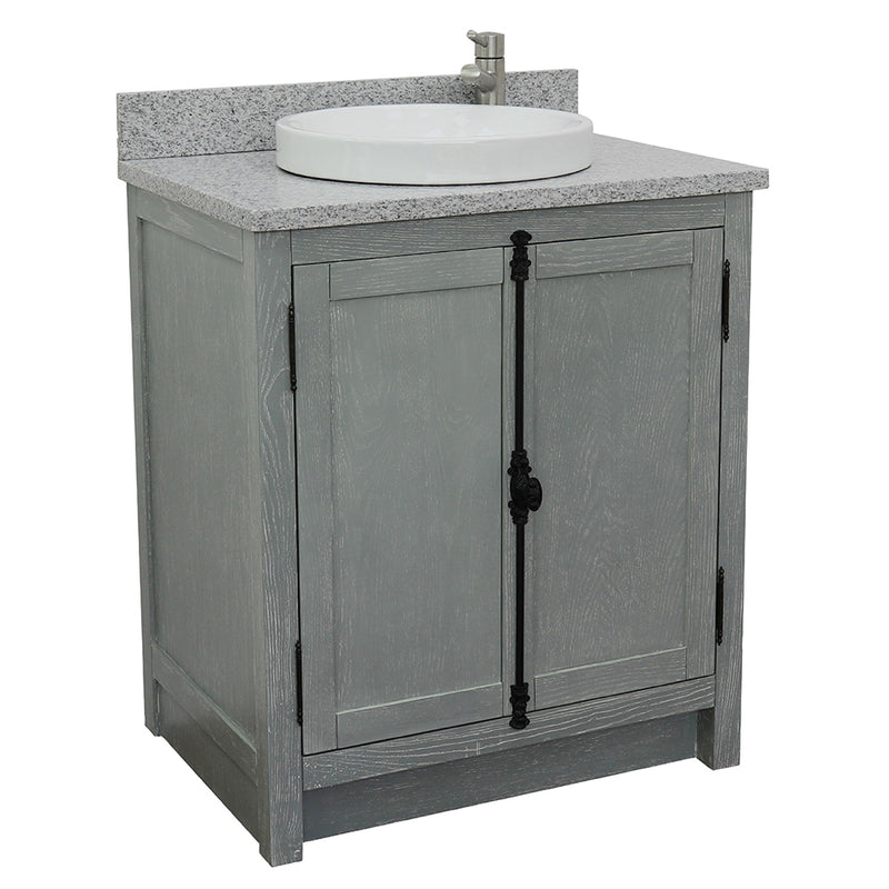 Bellaterra 31" Single Vanity" Gray Ash Finish Top With Gray Granite And Round Sink 400100-GYA-GYRD