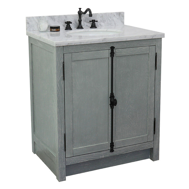 Bellaterra 31" Single Vanity" Gray Ash Finish Top With White Carrara And Oval Sink 400100-GYA-WMO