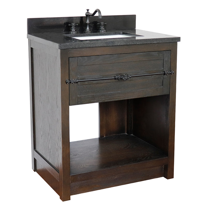 Bellaterra 31" Single Vanity" Brown Ash Finish Top With Black Galaxy And Rectangle Sink 400101-BA-BGR