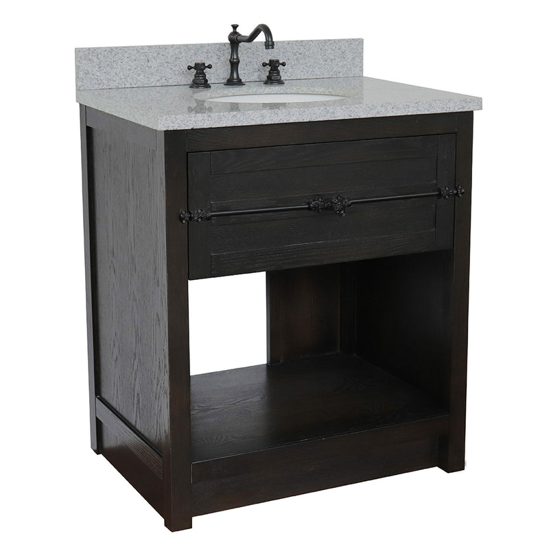 Bellaterra 31" Single Vanity" Brown Ash Finish Top With Gray Granite And Oval Sink 400101-BA-GYO