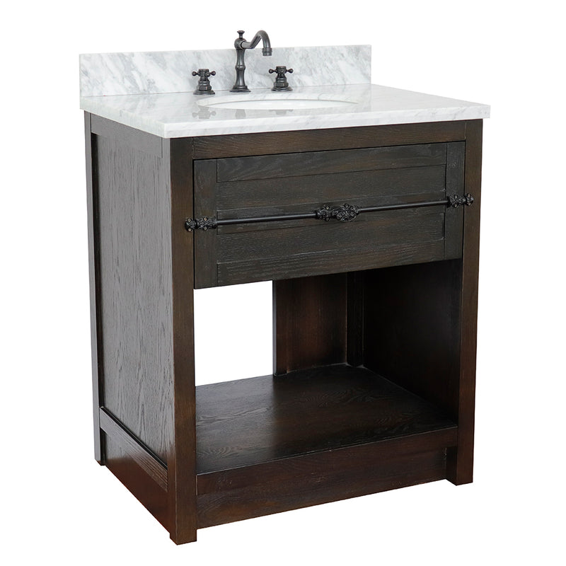 Bellaterra 31" Single Vanity" Brown Ash Finish Top With White Carrara And Oval Sink 400101-BA-WMO