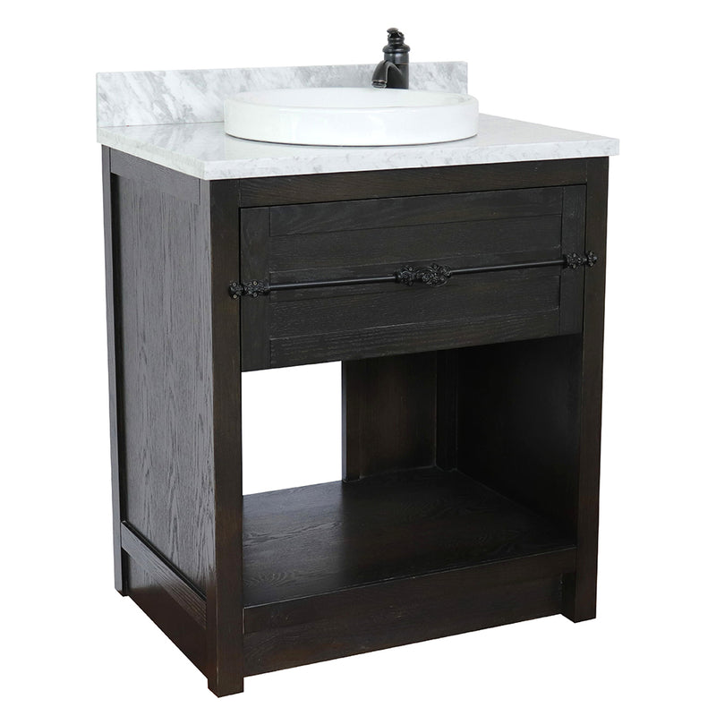 Bellaterra 31" Single Vanity" Brown Ash Finish Top With White Carrara And Round Sink 400101-BA-WMRD